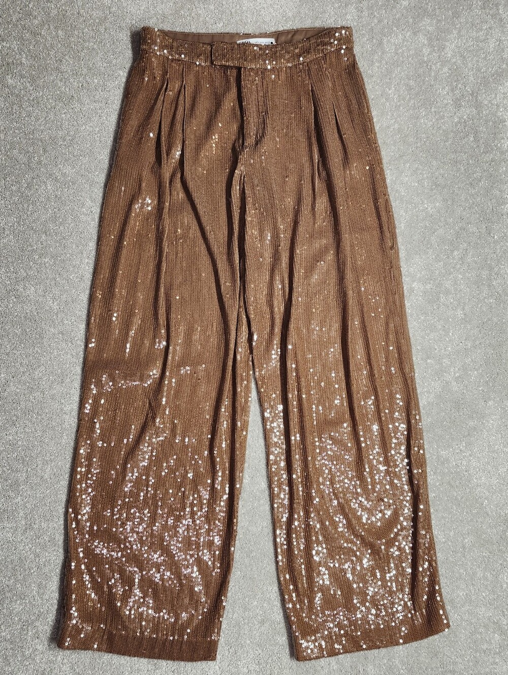 Zara Sequin Wide-Leg Pants M Medium Brown Women